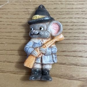 Vintage Ceramic Mouse Christmas Ornament 4" Handmade Thanksgiving Pilgrim Mouse